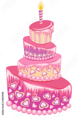 sweet pink wedding cake isolated on a white