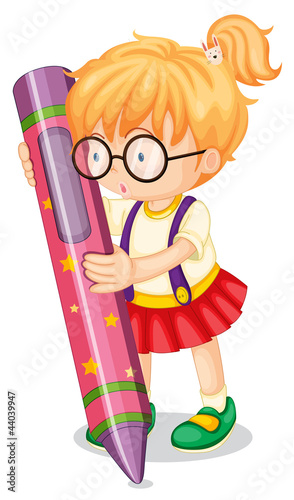 a girl holding pencil