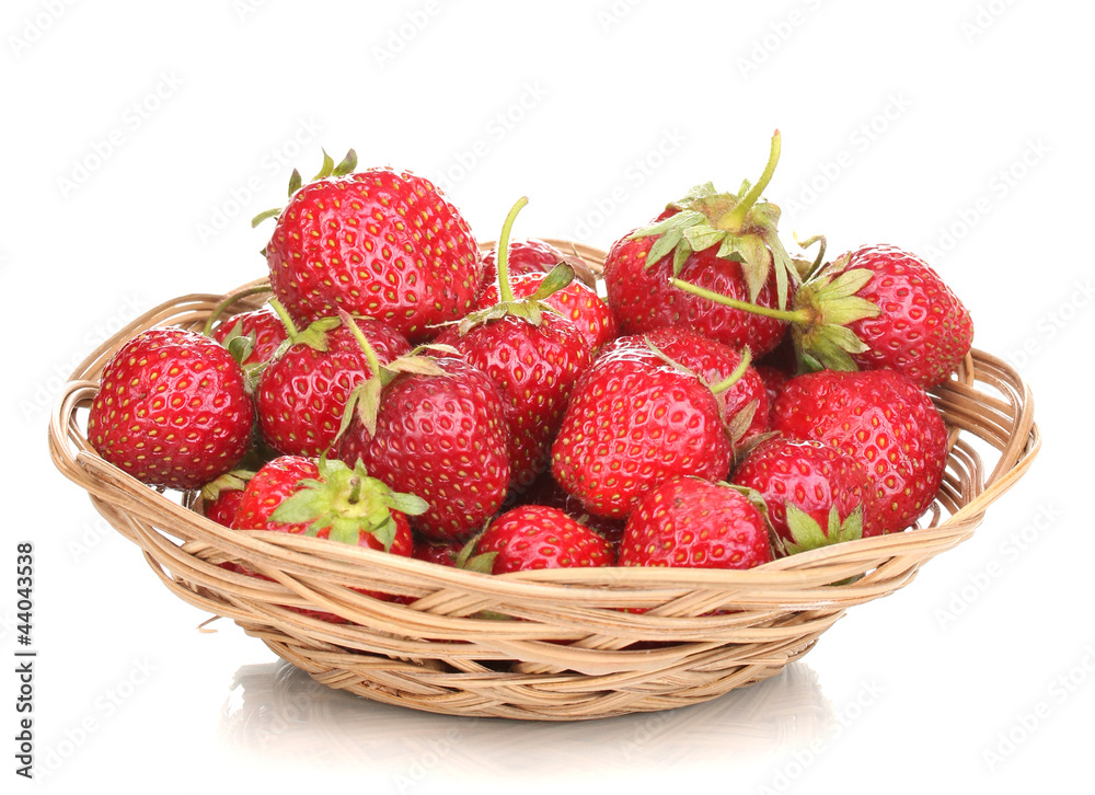 Sweet ripe strawberries in basket isolated on white Sweet ripe strawberries in basket isolated on white