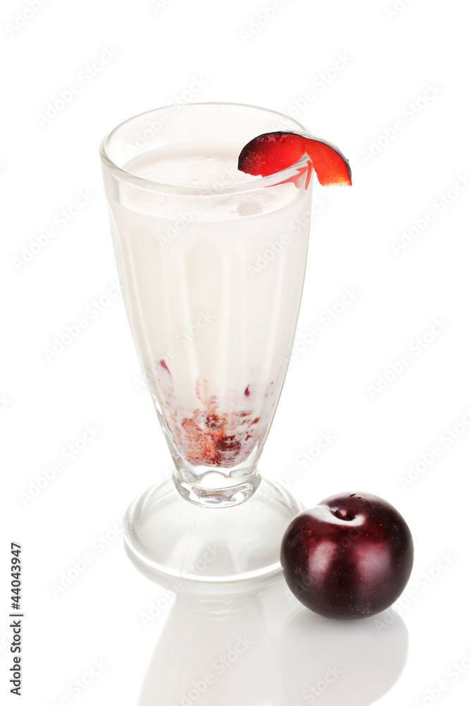 Delicious milk shake with fruit isolated on white Delicious milk shake with fruit isolated on white