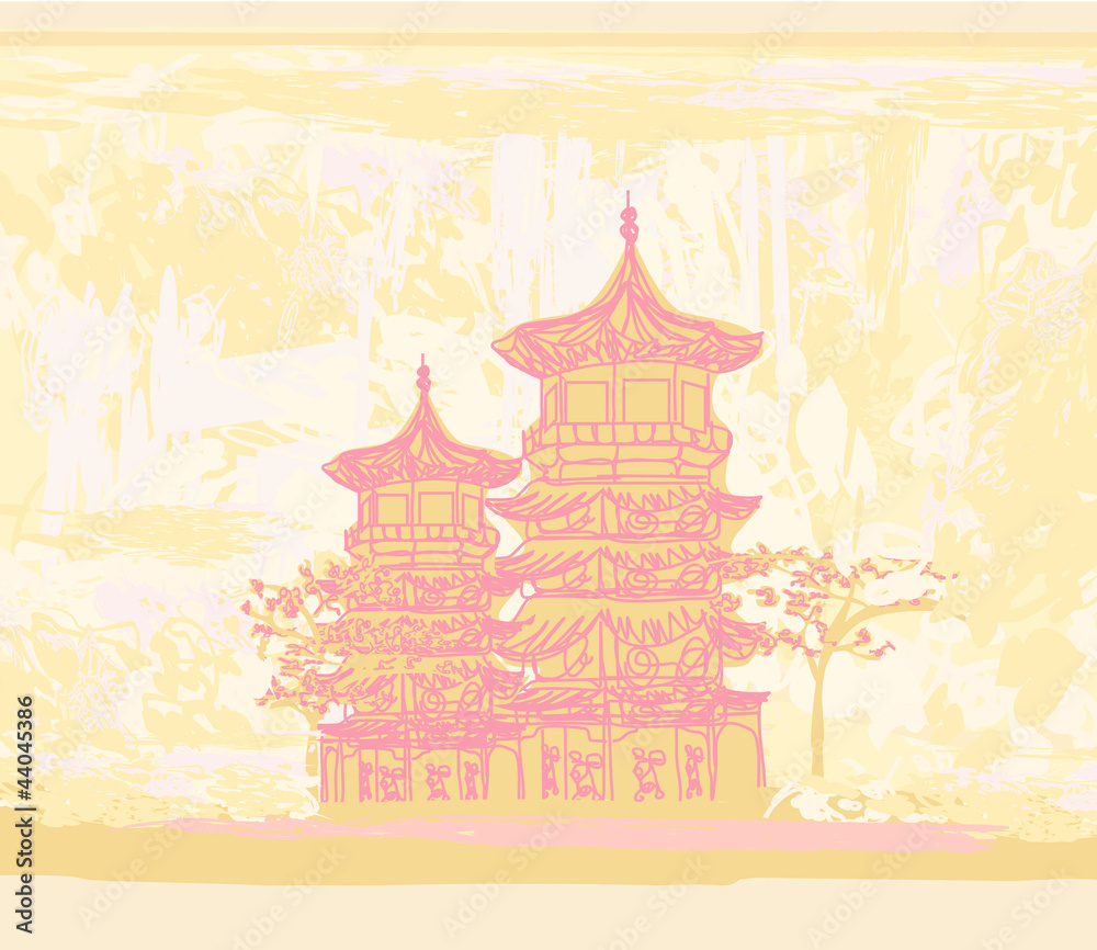 Fototapeta premium old paper with Asian Landscape