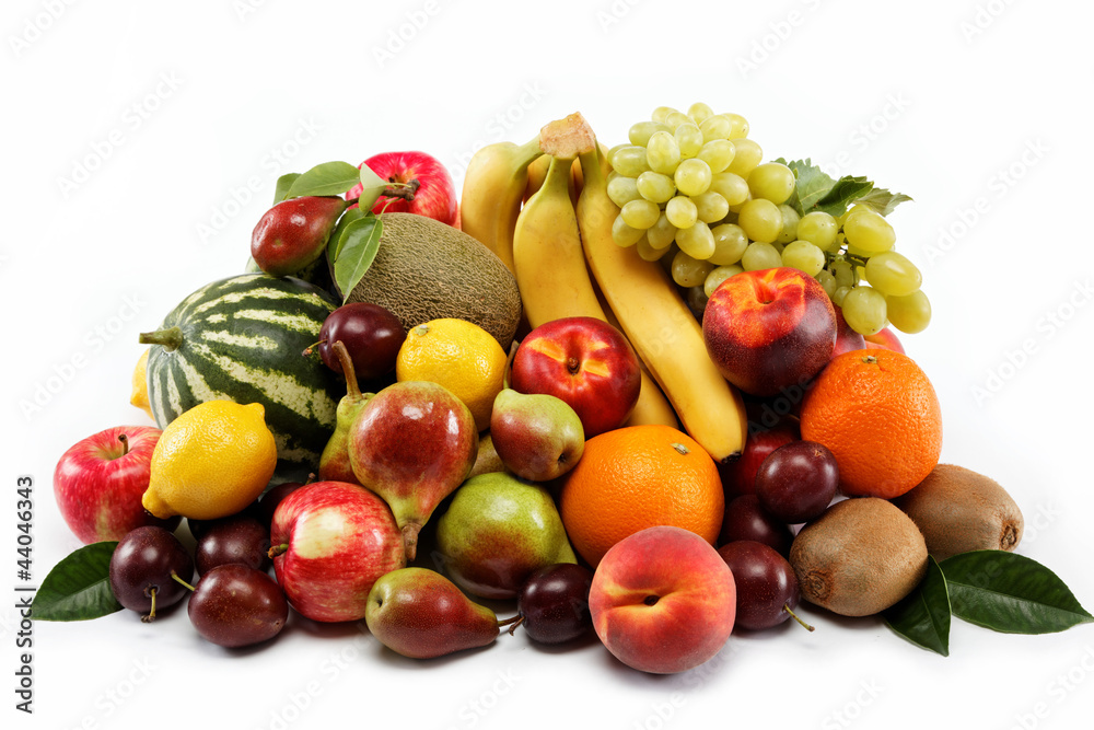 Fresh fruits isolated on a white background. Set of different fr Fresh fruits isolated on a white background. Set of different fr