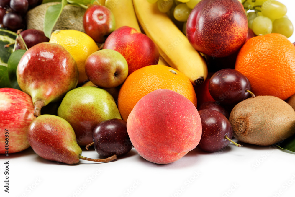 Fresh fruits isolated on a white background. Set of different fr Fresh fruits isolated on a white background. Set of different fr