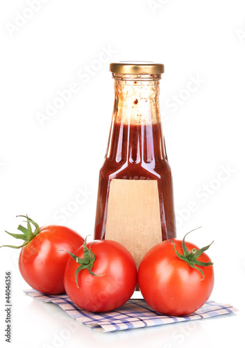 Tomato sauce in bottle isolated on white