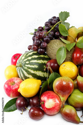 Fresh fruits isolated on a white background. Set of different fr