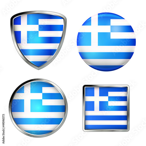 greek flag icon set, metallic