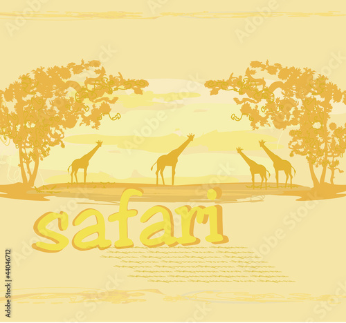 grunge background with African fauna and flora