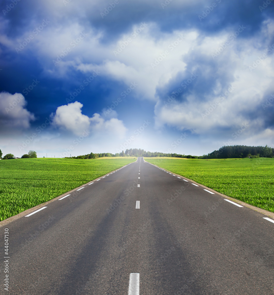 Green field and road Green field and road