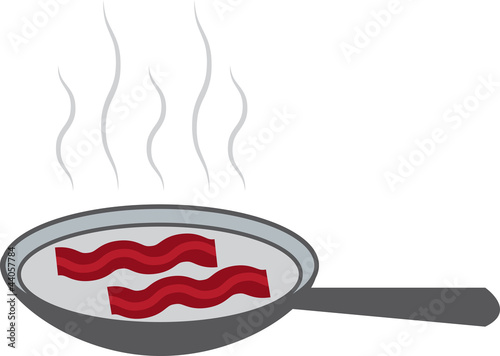 Bacon cooking in pan isolated