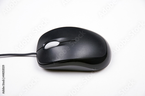black computer mouse top side view with white background
