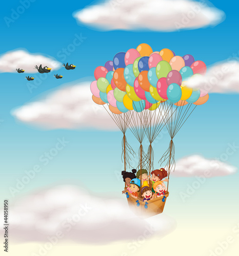 kids flying in basket