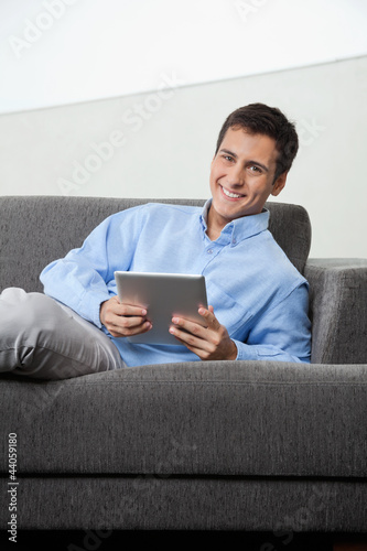 Happy Man Holding Digital Tablet