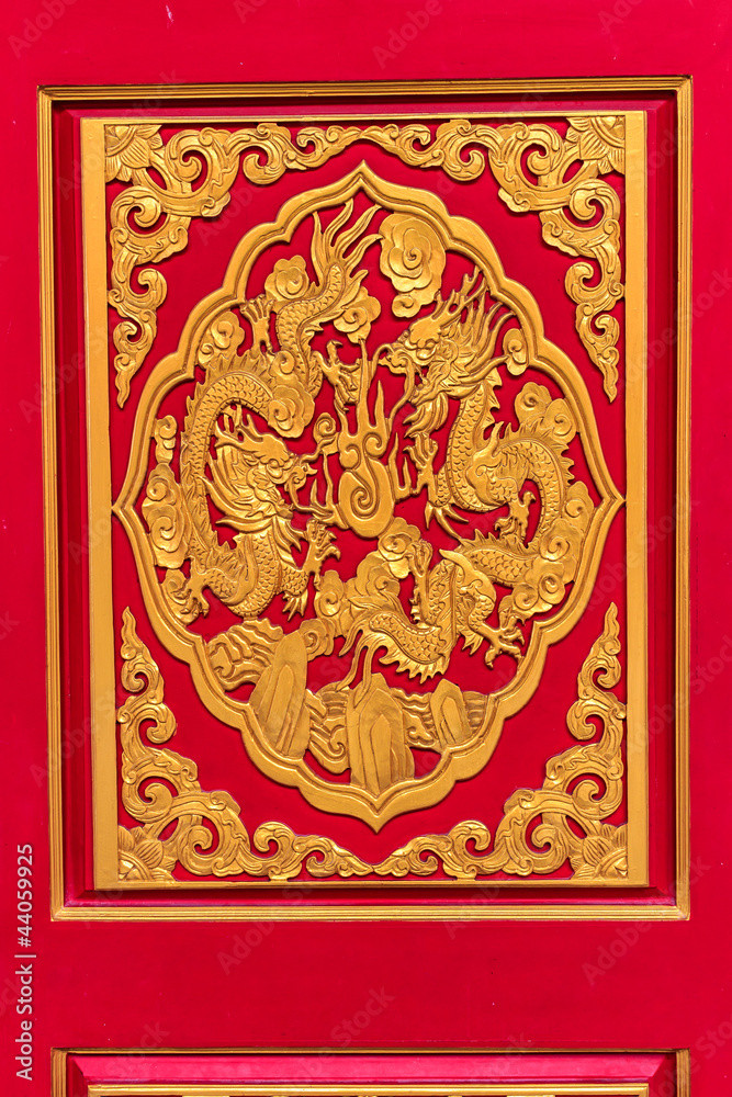 gold dragon on red background