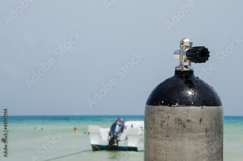 Oxygen bottle on a beach in Mexico