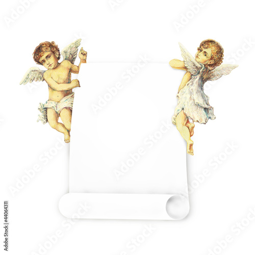 Wall Mural Two Victorian angels carrying a banner