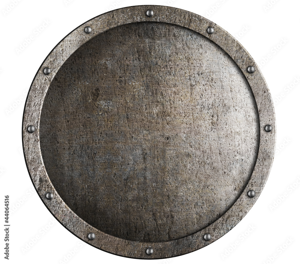 Old round metal medieval shield - obrazy, fototapety, plakaty 