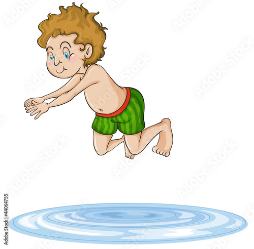 a boy diving into water