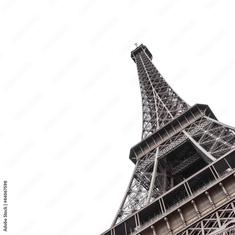 Fototapeta premium Eiffel Tower from bottom isolated on white background
