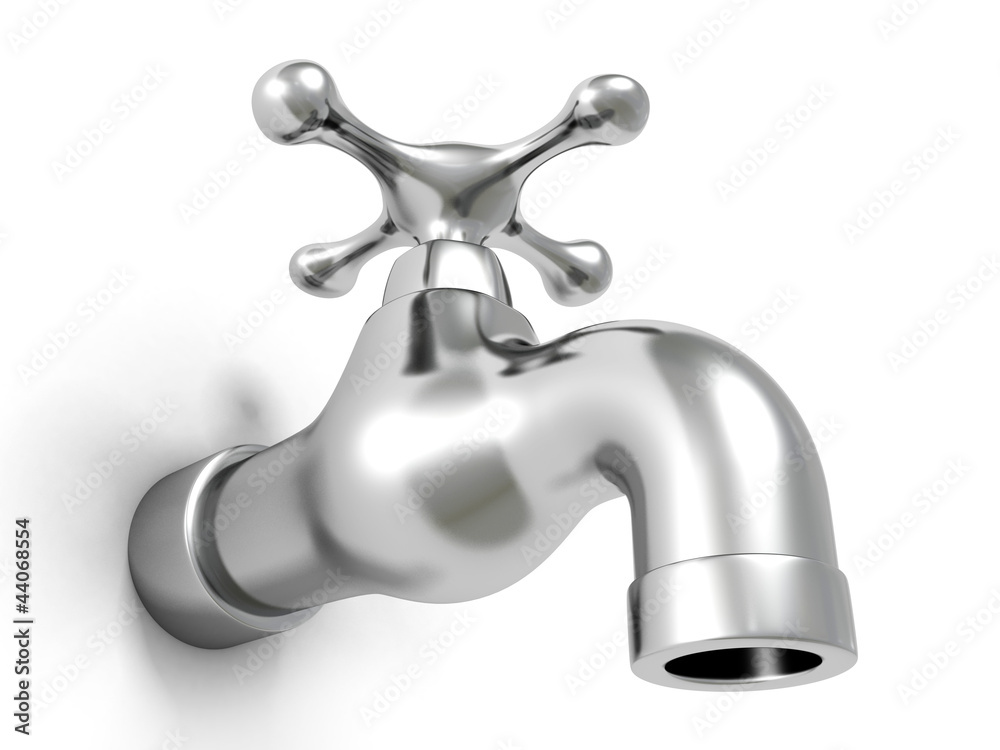 Metallic shiny water tap on white background Metallic shiny water tap on white background