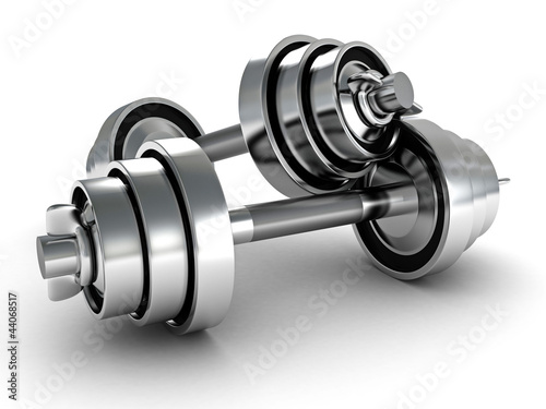 two hard metallic dumbbells over white background