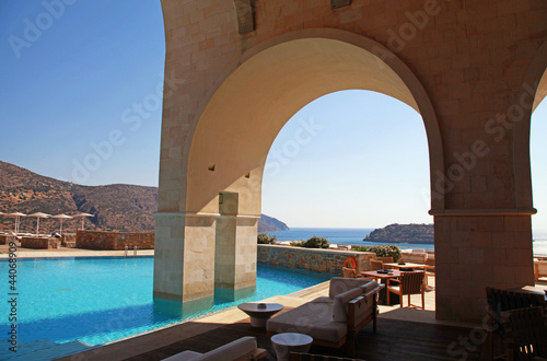 arch pool terrace on summer resort  Greece 
