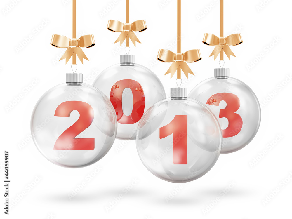 Glass Christmas Balls 2013 Hanging on Golden Ribbons | Uwalls.co.uk