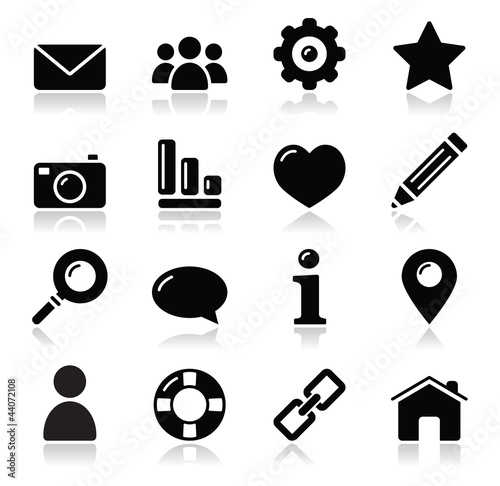 Website menu navigation black shiny icons