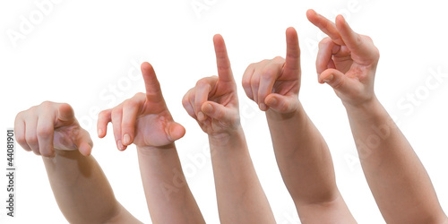 Hands pointing or pressing button or touch screen interface