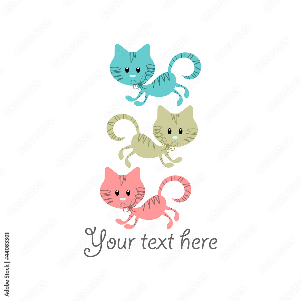 Cute vector card with three baby kittens Cute vector card with three baby kittens