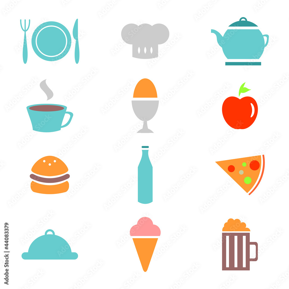 Colorful food icons set
