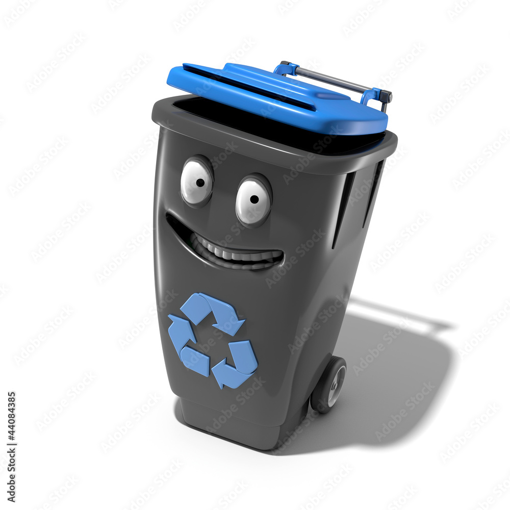 Poubelle recyclage bleue mascotte Stock Illustration | Adobe Stock