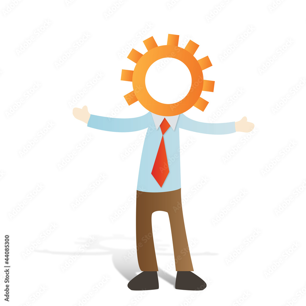 Businessman with engine on white background Businessman with engine on white background