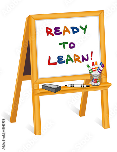 Ready to Learn, childs notice board easel, markers, eraser