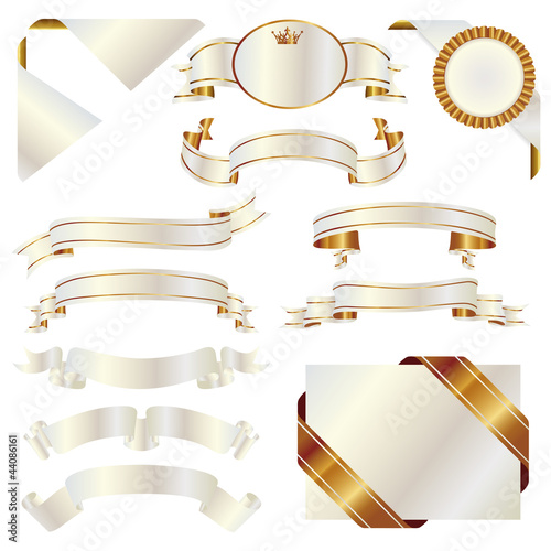 set of white and gold ribbon