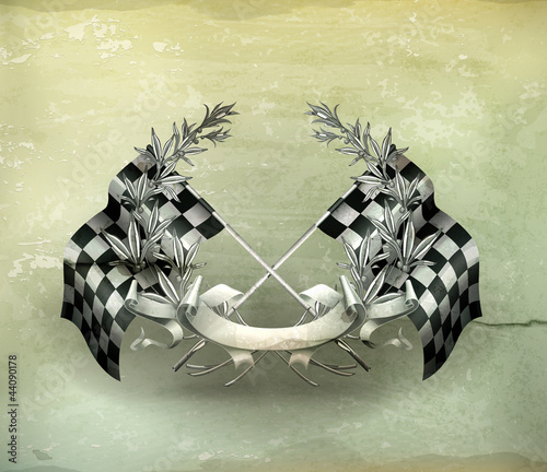 Wreath and Racing flags, old-style vector