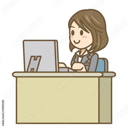 ビジネスウーマン　表情　全身　イラスト　パソコン
