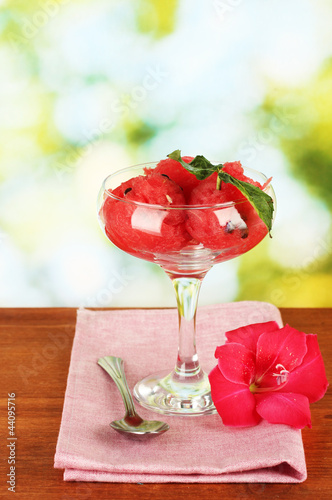 Watermelon ice cream in a glass goblet photo