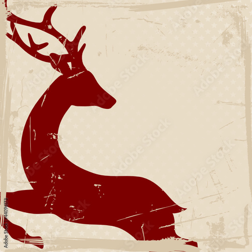 Flying Reindeer Cropped Red Retro Beige Background