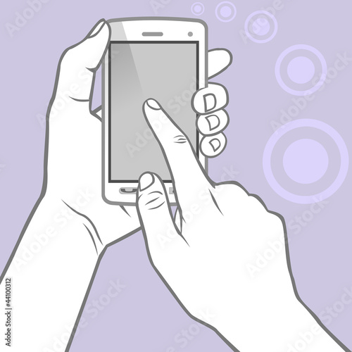 Hands holding smartphone and touching the screen