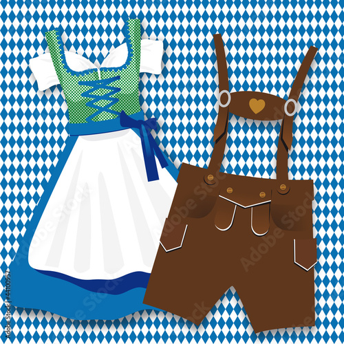 Oktoberfest Dirndl und Lederhosen - blau/grün