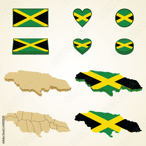 Jamaica Map blank and regional, Vector 3D pack