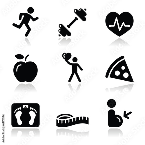 Health and fitness black clean icons set