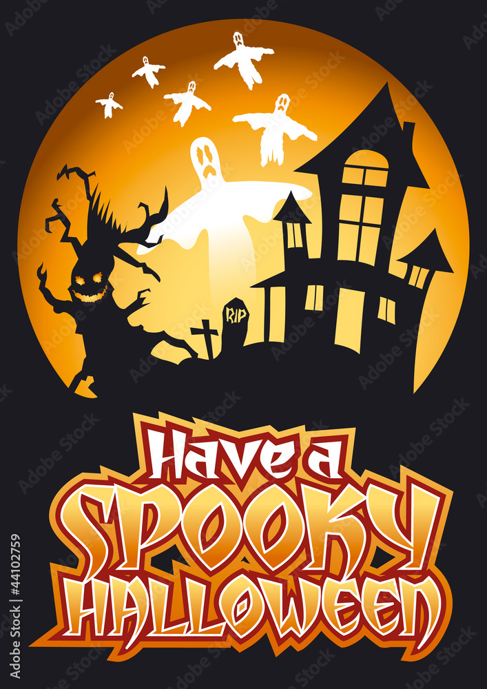 Have a Spooky Halloween Graphic & Flying Ghosts