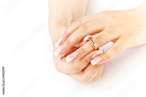 French manicure and ring