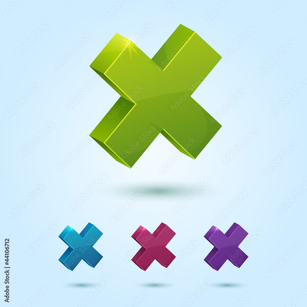Set of X mark symbol isolated on blue background Set of X mark symbol isolated on blue background