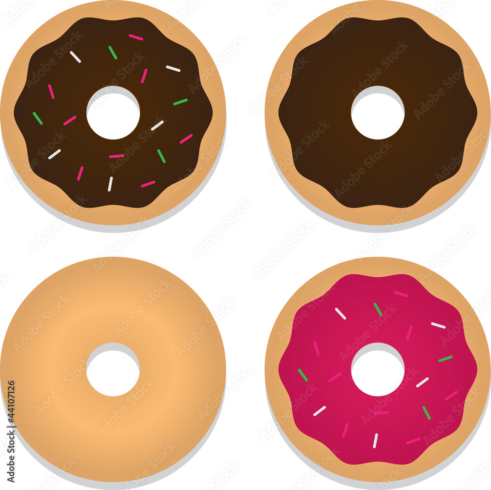 Fototapeta premium Four isolated donuts.