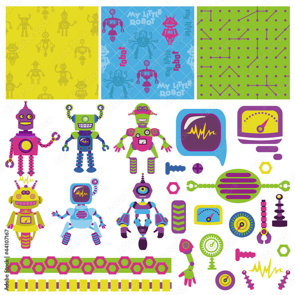 Scrapbook Design Elements - Cute Little Robots Collection Scrapbook Design Elements - Cute Little Robots Collection