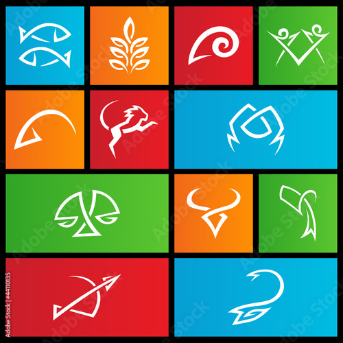 vector illustration of metro style zodiac star signs