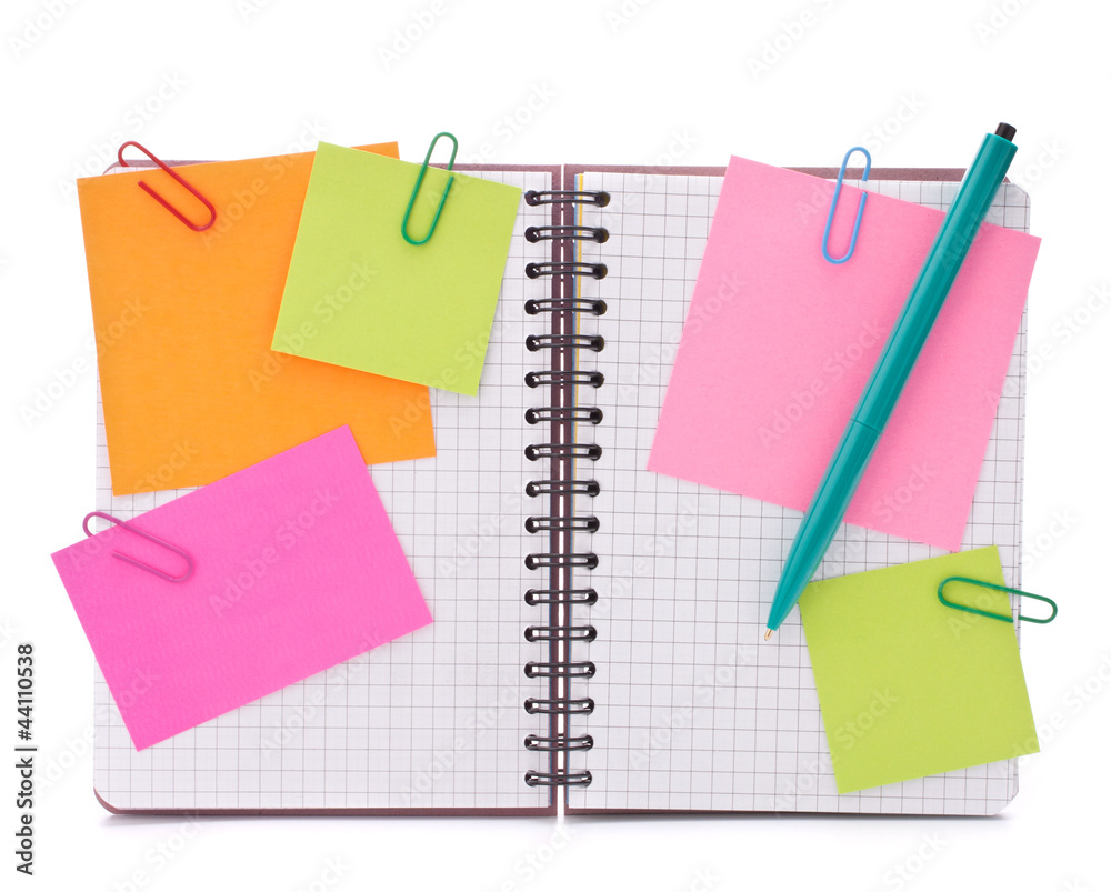 Blank checked notebook with notice papers Blank checked notebook with notice papers