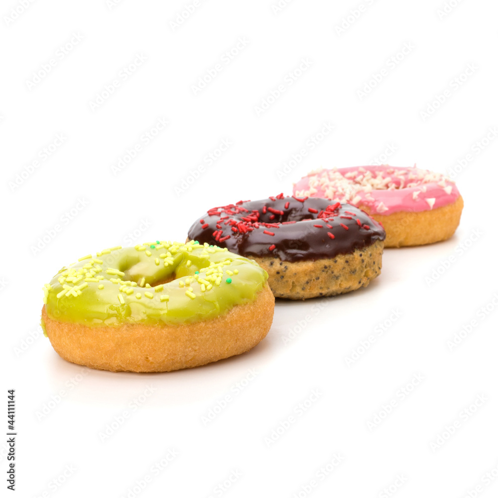 Delicious doughnuts isolated on white background Delicious doughnuts isolated on white background